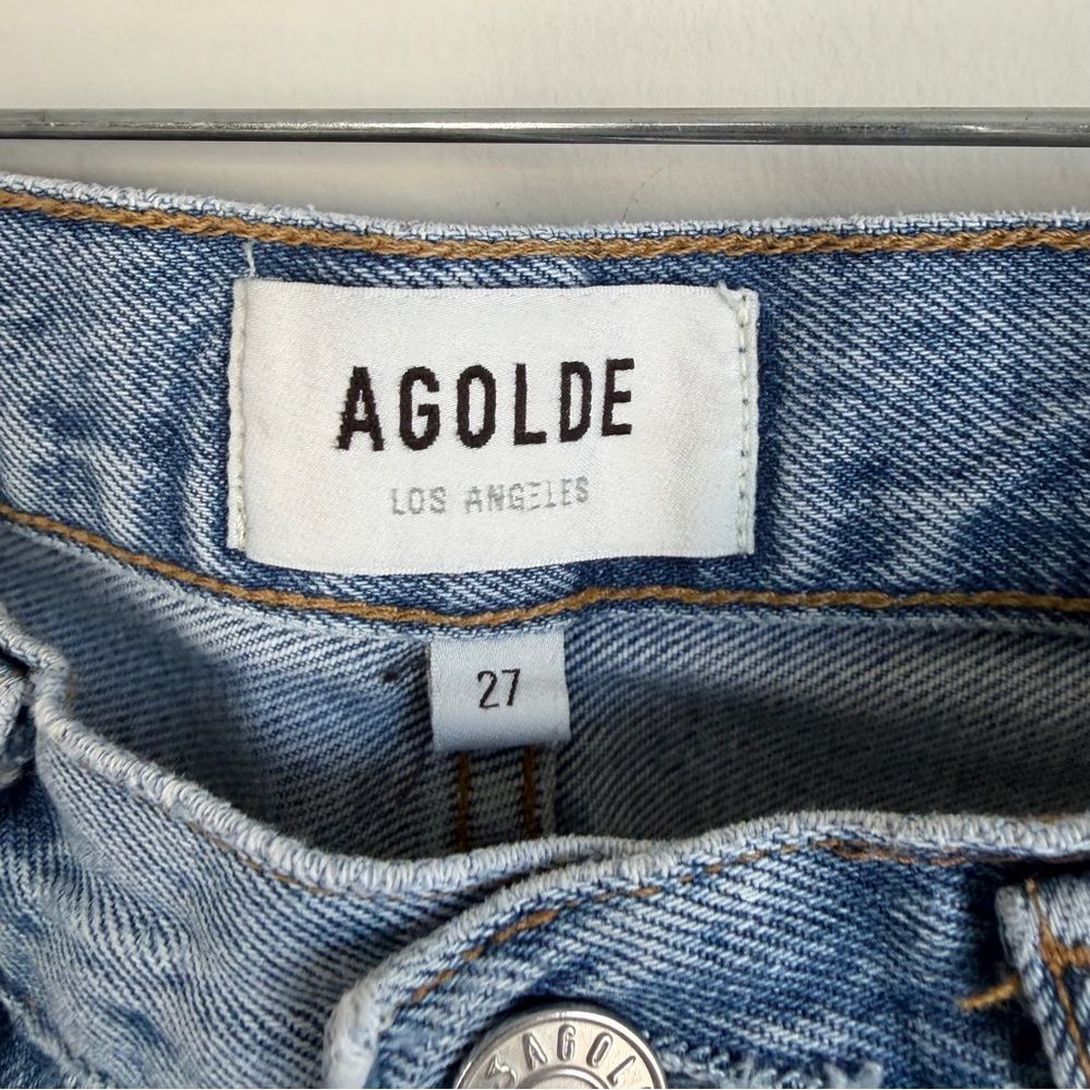 AGOLDE 90s Crop Jeans Echo Blue High Rise Denim Light Wash Destroyed - Picture 2 of 6